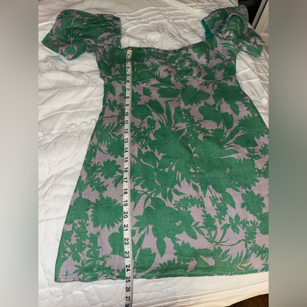 Alexis Pilou Green Floral Linen Mini Dress Size L - Picture 4 of 11